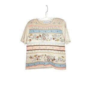 Alfred Dunner Women's Sweater Embroidered Cottage Floral Granny Petite Large‎